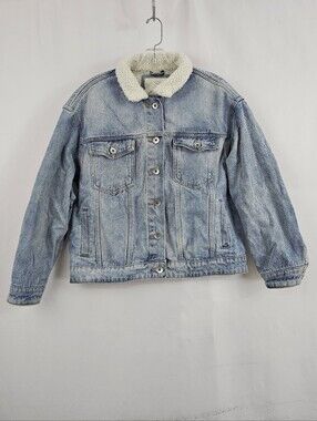 Cotton On Women's Light-Wash Sherpa-Lined Denim Tucker Jean Jacket, Sz 8